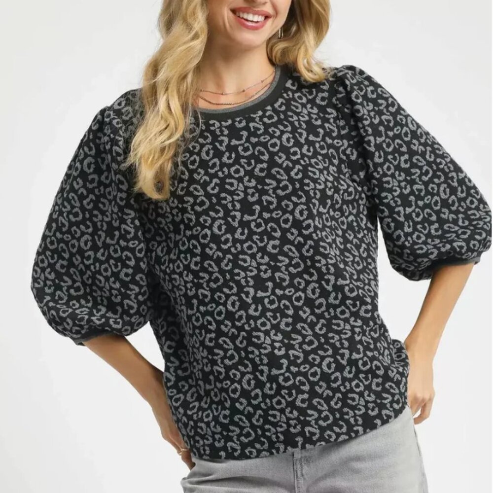 Umgee Black and Gray Leopard Print Sweatshirt